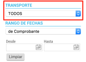 Filtros por empresa de transporte en módulo Stock